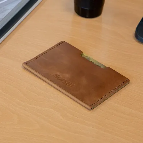 PORTE CARTE SIMPLE EN CUIR VERITABLE MARRON FONCE - MADE IN EUROPE