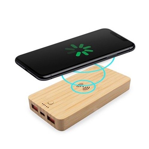 Power Bank Bambou 8000 mAh avec Charge sans Fil 15W Personnalisable