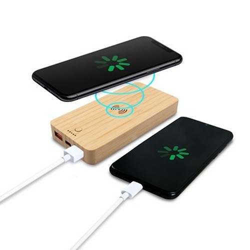 Power Bank Bambou 8000 mAh avec Charge sans Fil 15W Personnalisable