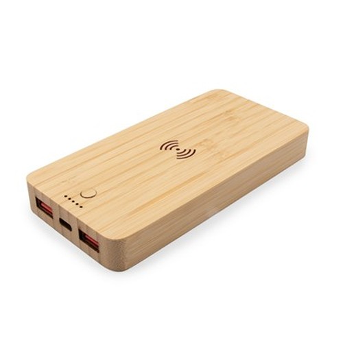 Power Bank Bambou 8000 mAh avec Charge sans Fil 15W Personnalisable