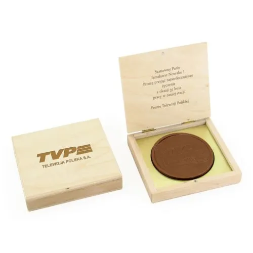 Médailles au chocolat 100 mm en boîte en bois