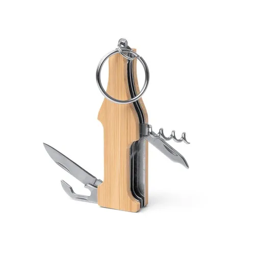 Porte-clés Multi-outils Bambou et Acier - 4 Fonctions Personnalisable