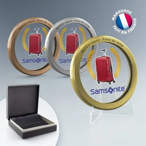 Médaille Verre & Métal Personnalisable - Or/Argent/Bronze avec Coffret