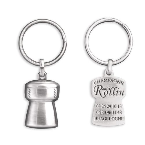 Porte-clés Bouchon Champagne 3D Relief Zamac Personnalisable