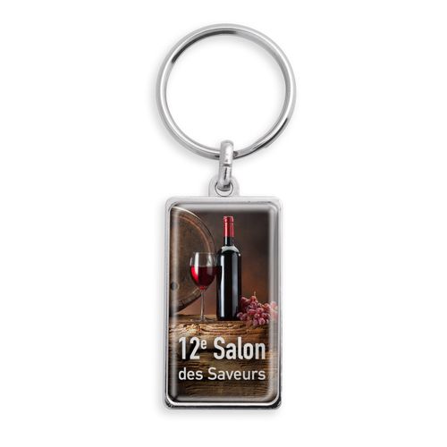 Porte-clés Rectangle Zamac Nickel - Personnalisation Quadri Doming