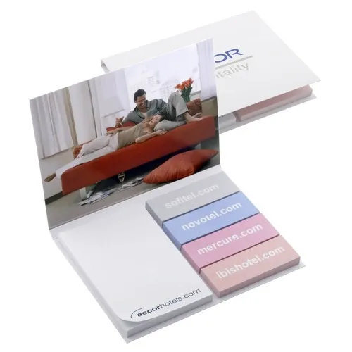 Bloc-notes adhésif 75x75 mm avec marque-pages en couverture personnalisée