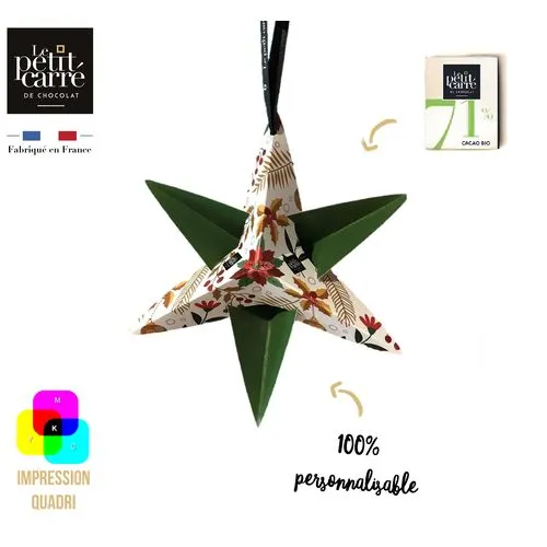 Étoile de Noël Personnalisée avec Chocolat Noir Bio 71% - 5g