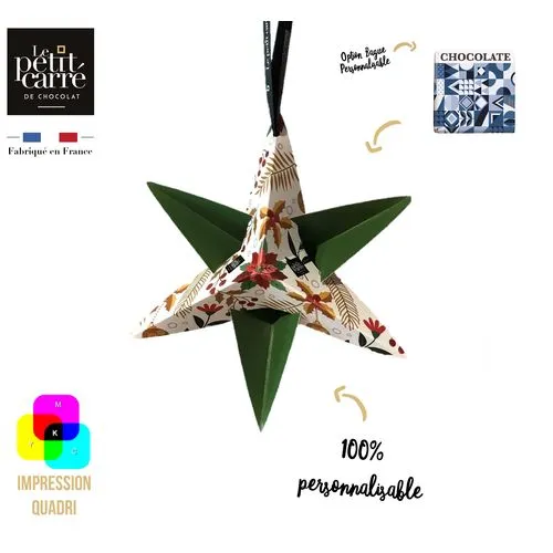 Étoile de Noël Personnalisée avec Chocolat Noir Bio 71% - 5g