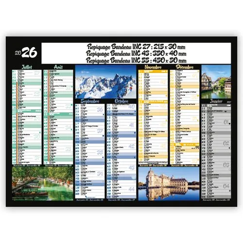 Calendrier bancaire 2026 Paysages de France personnalisable