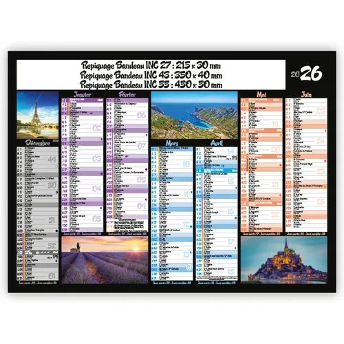 Calendrier bancaire 2026 Paysages de France personnalisable
