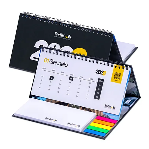 Calendrier de bureau spiralé avec bloc-notes et marque-pages personnalisé