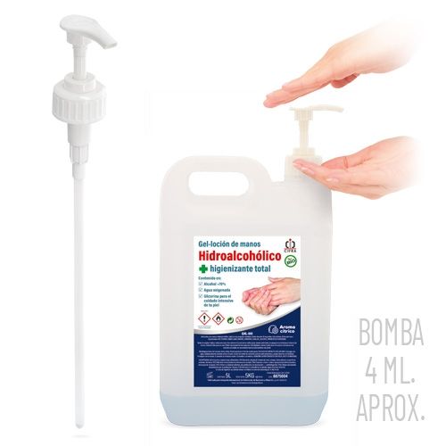 Pompe doseuse pour bidon 5L de gel hydroalcoolique personnalisable