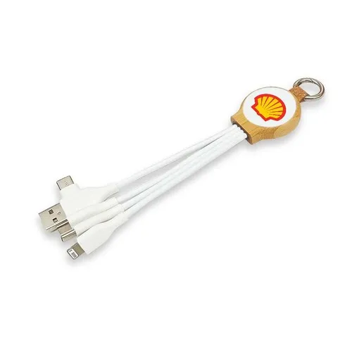 Câble de Charge Multi-Connecteurs Bambou Personnalisable Logo Lumineux