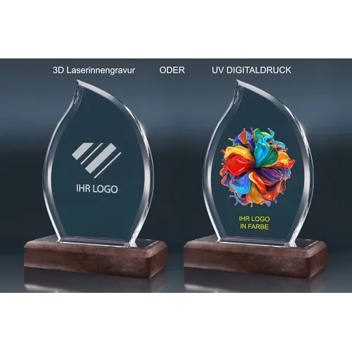 Trophée Flamme Verre et Bois - Récompense Prestige Personnalisable