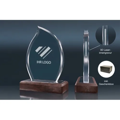 Trophée Flamme Verre et Bois - Récompense Prestige Personnalisable