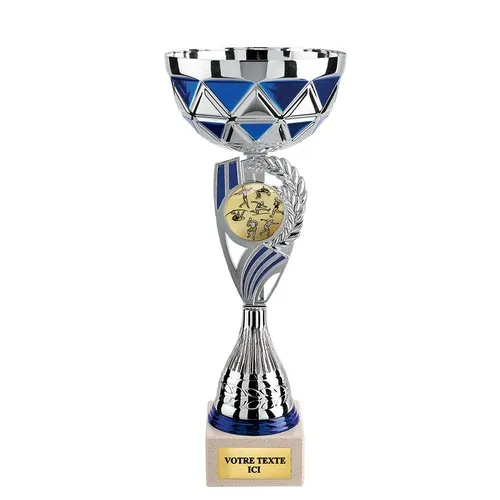 Coupe Argent et Bleu sur Socle Marbre - Trophée Personnalisable