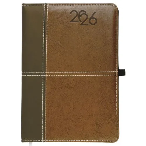 Agenda Journalier 2026 Personnalisable - Couverture Rigide PU Marron