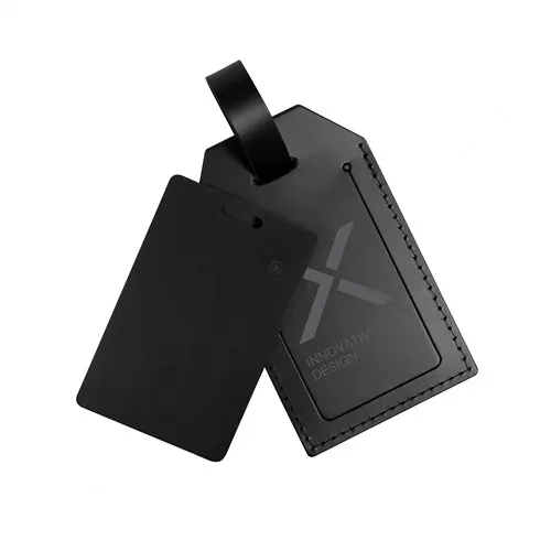 Porte-étiquette bagage connecté en cuir upcyclé - Fabrication française