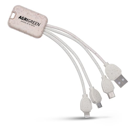 Câble USB 3 en 1 Écologique en Paille de Blé Personnalisable