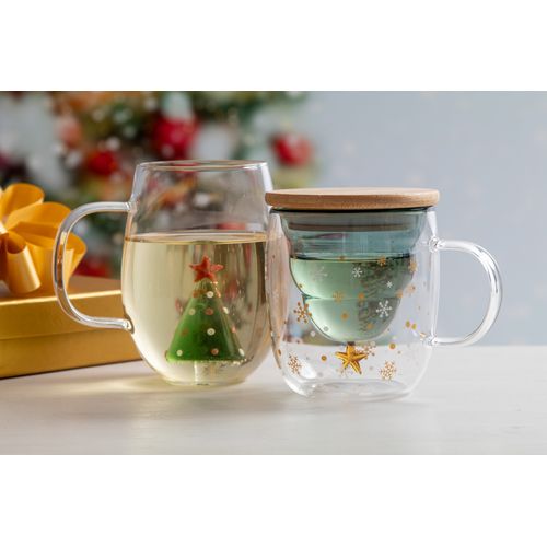 Mug de Noël en Verre Borosilicaté 550ml - Décor Sapin 3D
