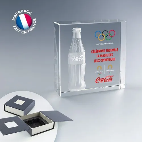 Trophée Carré en Verre Optique Personnalisable - Coffret Cadeau