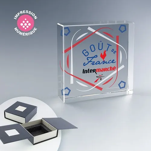 Trophée Carré en Verre Optique Personnalisable - Coffret Cadeau