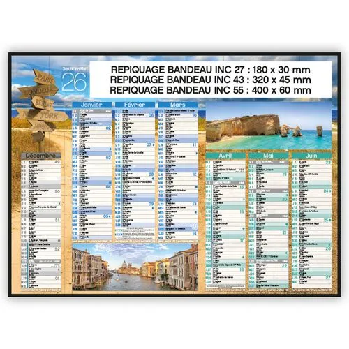 Calendrier Bancaire Thématique Voyages 2026 - 3 Formats Disponibles