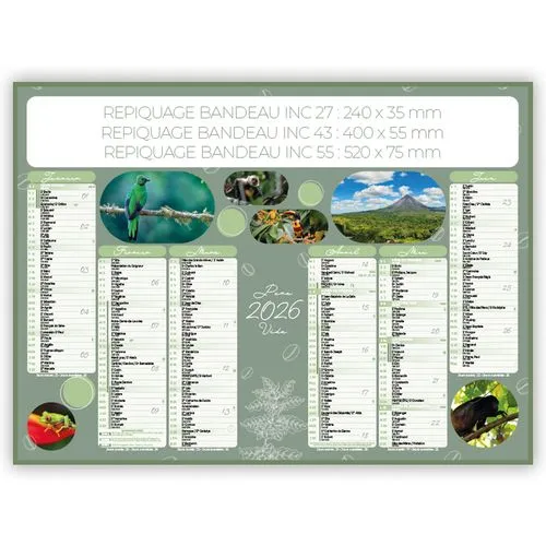 Calendrier Bancaire Costa Rica 2026 Personnalisable - 3 Formats