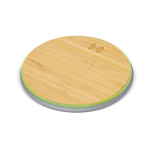 Chargeur sans fil bambou 15W avec logo lumineux personnalisable