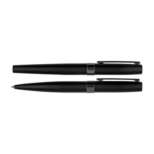 Set d'écriture métal noir - Stylo bille et roller personnalisable