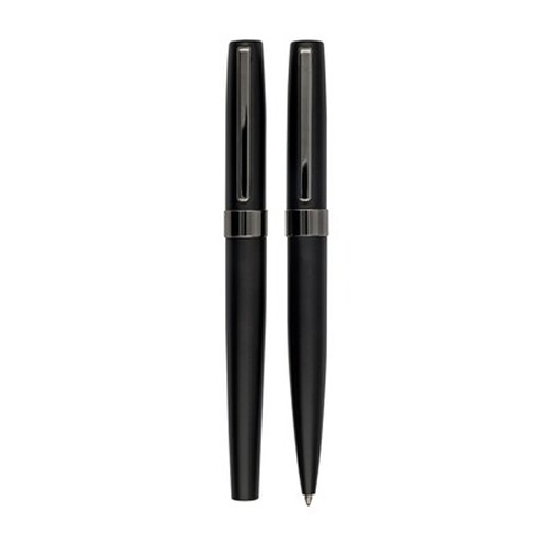 Set d'écriture métal noir - Stylo bille et roller personnalisable