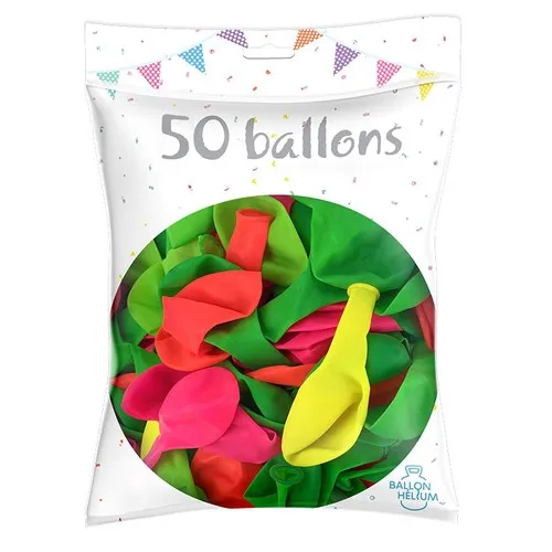 50 Ballons fluo 26 cm  couleurs assorties