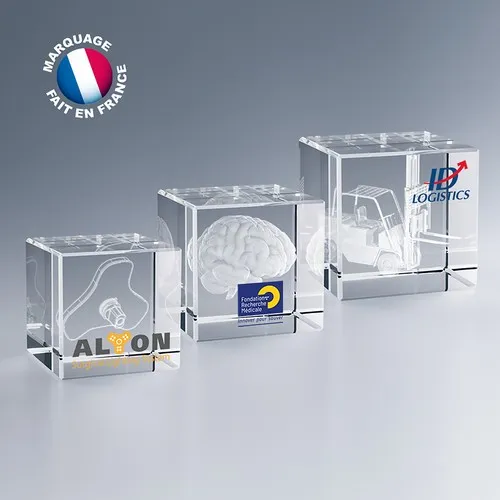 Cube en Verre Optique Personnalisé - Presse-papier Prestige