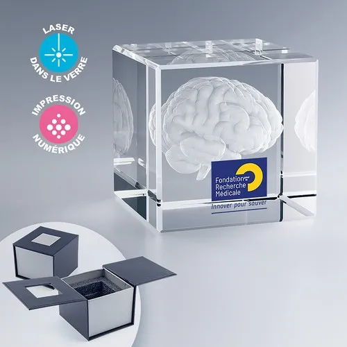 Cube en Verre Optique Personnalisé - Presse-papier Prestige