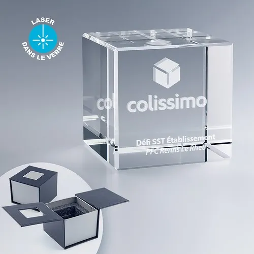 Cube en Verre Optique Personnalisé - Presse-papier Prestige