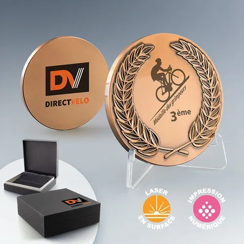 Médaille Lauriers Personnalisable Or/Argent/Bronze avec Coffret