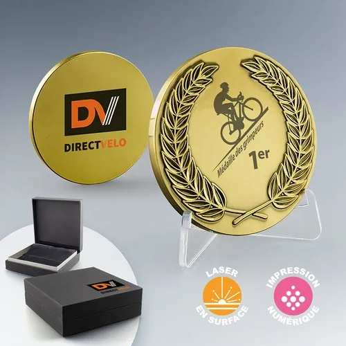 Médaille Lauriers Personnalisable Or/Argent/Bronze avec Coffret