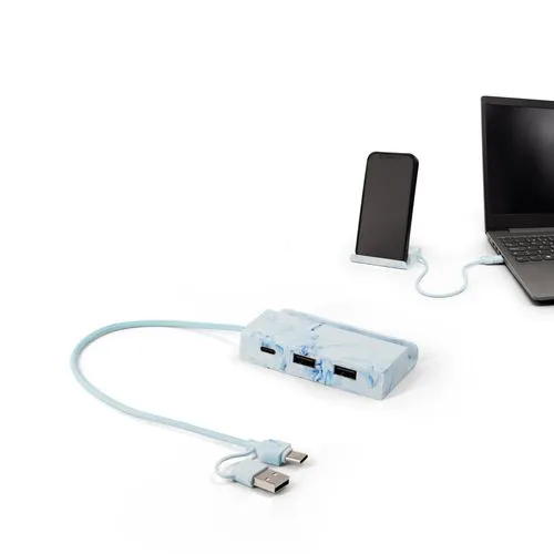 Hub USB-C en ABS recyclé avec support téléphone intégré