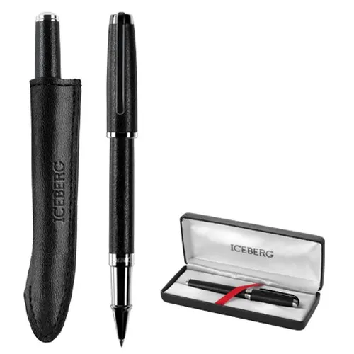 Stylo Roller Cuir Noir Personnalisable - Objet Publicitaire Premium