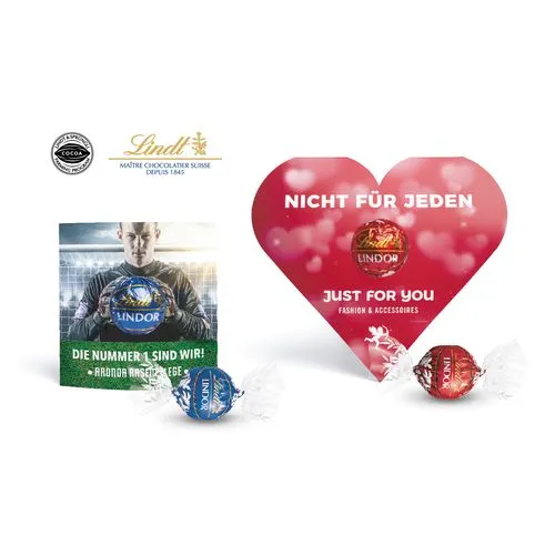 TRUFFES AU CHOCOLAT LINDT LINDOR dans un emballage personnalisable carré ou en forme de coeur