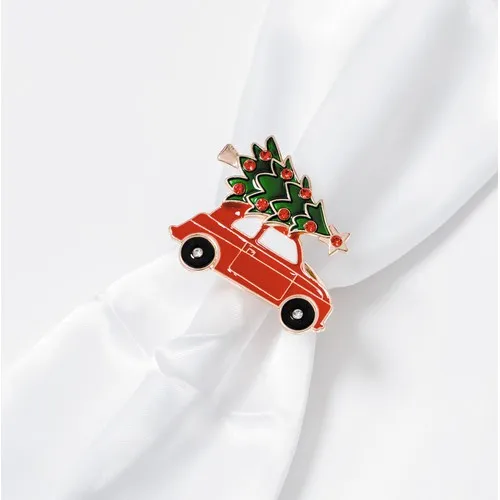 Rond de Serviette Voiture de Noël avec Sapin - Décoration de Table