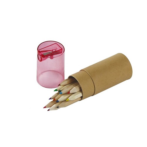 Tube cartonné de 12 crayons de couleur avec taille-crayon intégré