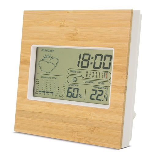 Station météo en bambou personnalisable - Thermomètre hygromètre
