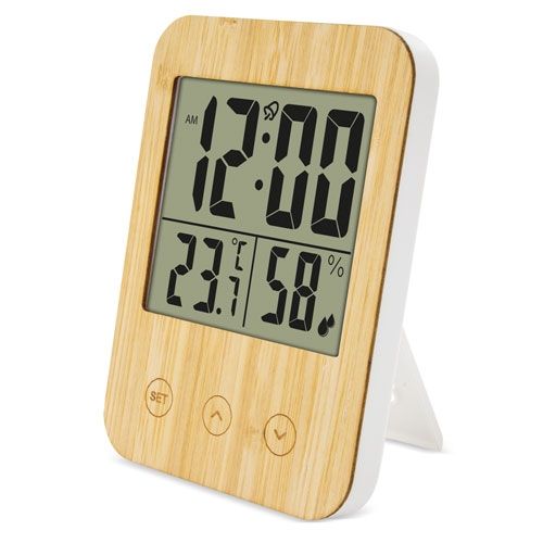 Station météo en bambou personnalisable - Thermomètre hygromètre