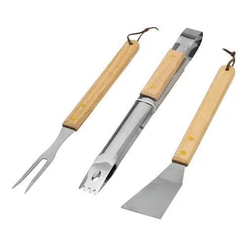Set 3 Ustensiles Barbecue Personnalisables Acier & Bois