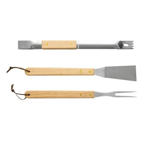 Set 3 Ustensiles Barbecue Personnalisables Acier & Bois