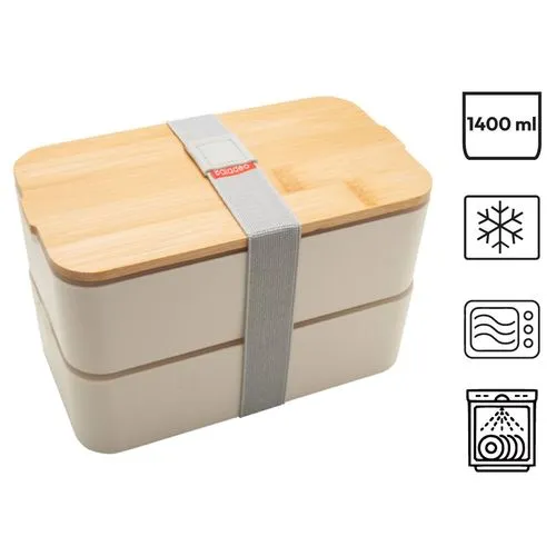 Bento 'Mihara', blanc, avec couvercle en bambou