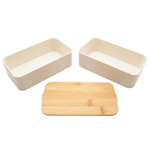 Bento 'Mihara', blanc, avec couvercle en bambou