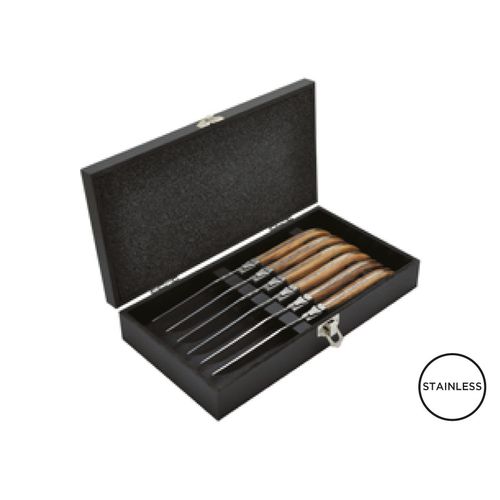 Set de 6 Couteaux de Table Manche Frêne avec Coffret - Personnalisables