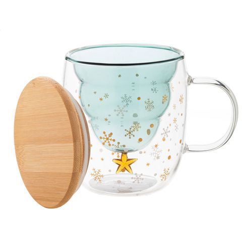 Mug de Noël Double Paroi Personnalisable avec Couvercle Bambou